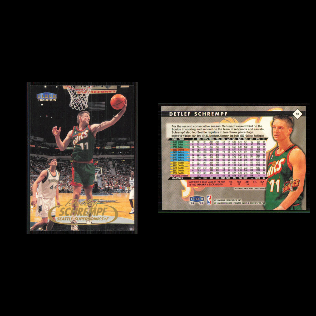 Detlef Schrempf #59 1998 Fleer Tradition Seattle SuperSonics Basketball Card NBA