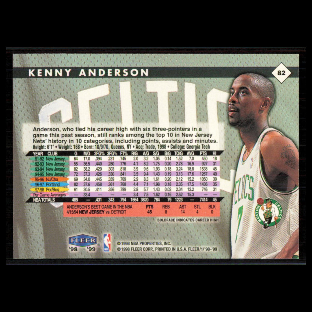 Kenny Anderson #82 1998 Fleer Tradition Boston Celtics Basketball Card NBA NM