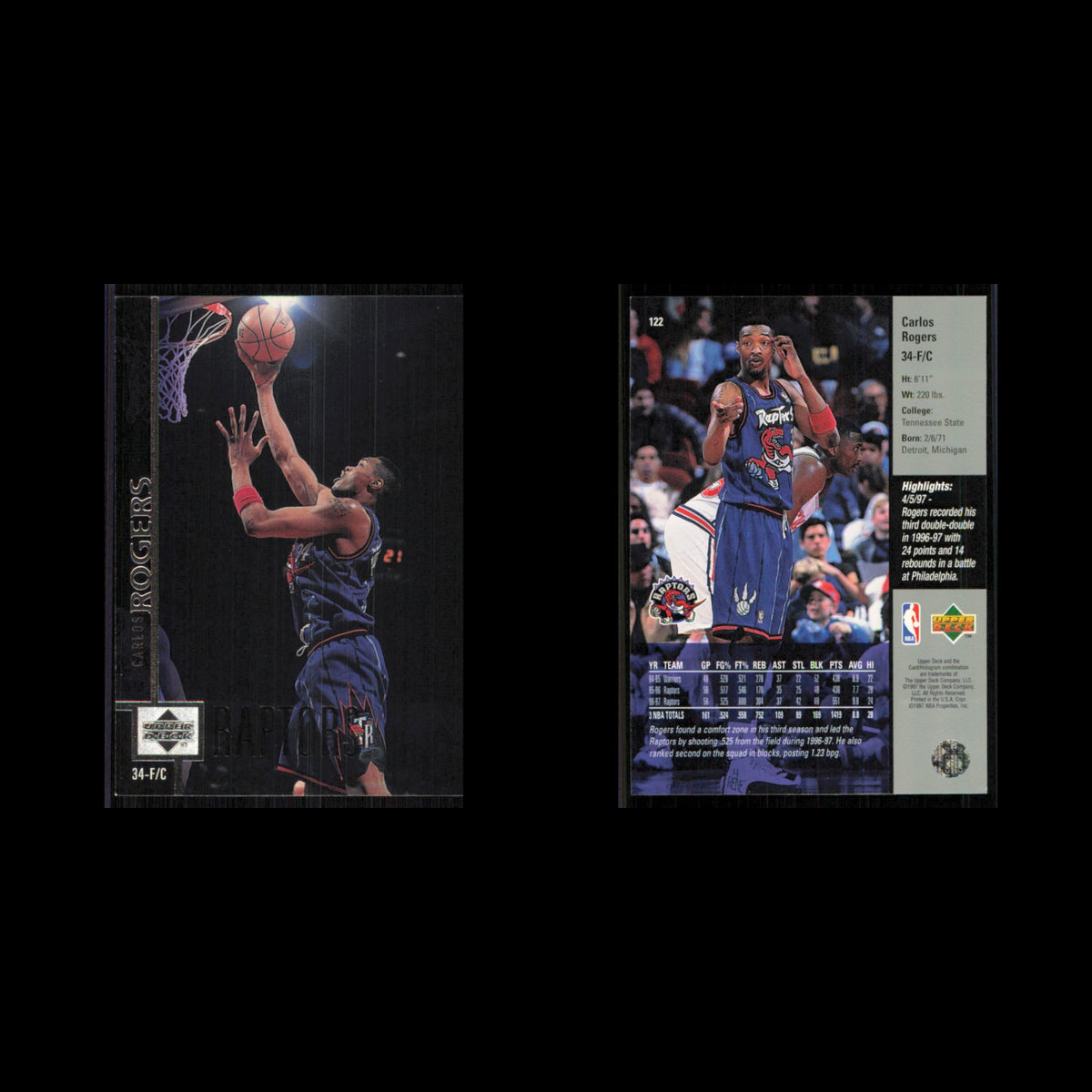 Carlos Rogers #122 1997 Upper Deck Toronto Raptors Basketball Card NBA NM