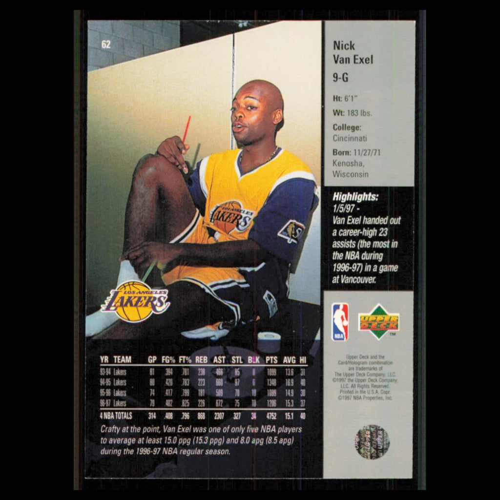 Nick Van Exel #62 1997 Upper Deck Los Angeles Lakers Basketball Card NBA NM