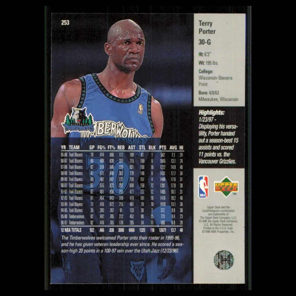 Terry Porter #253 1997 Upper Deck Minnesota Timberwolves Basketball Card NBA NM