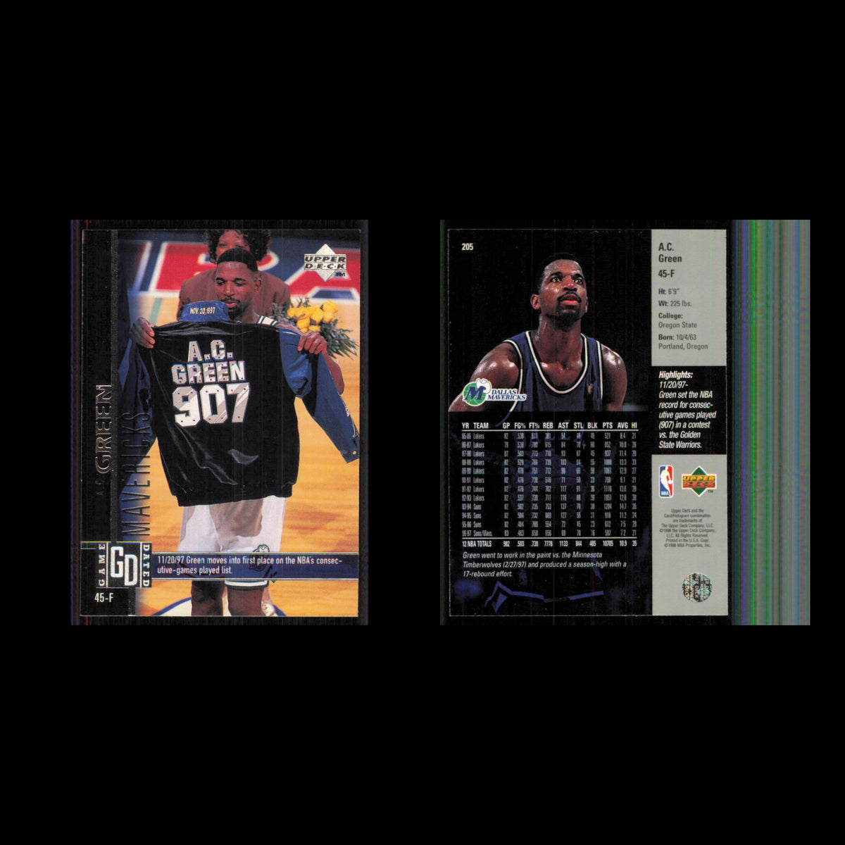 A.C. Green #205 1997 Upper Deck Dallas Mavericks Basketball Card NBA NM