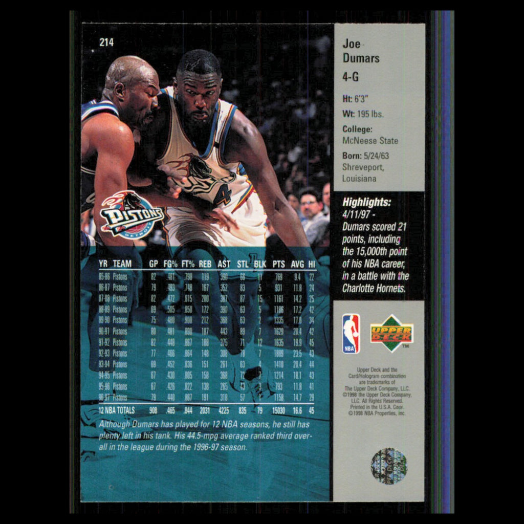 Joe Dumars #214 1997 Upper Deck Detroit Pistons Basketball Card NBA NM