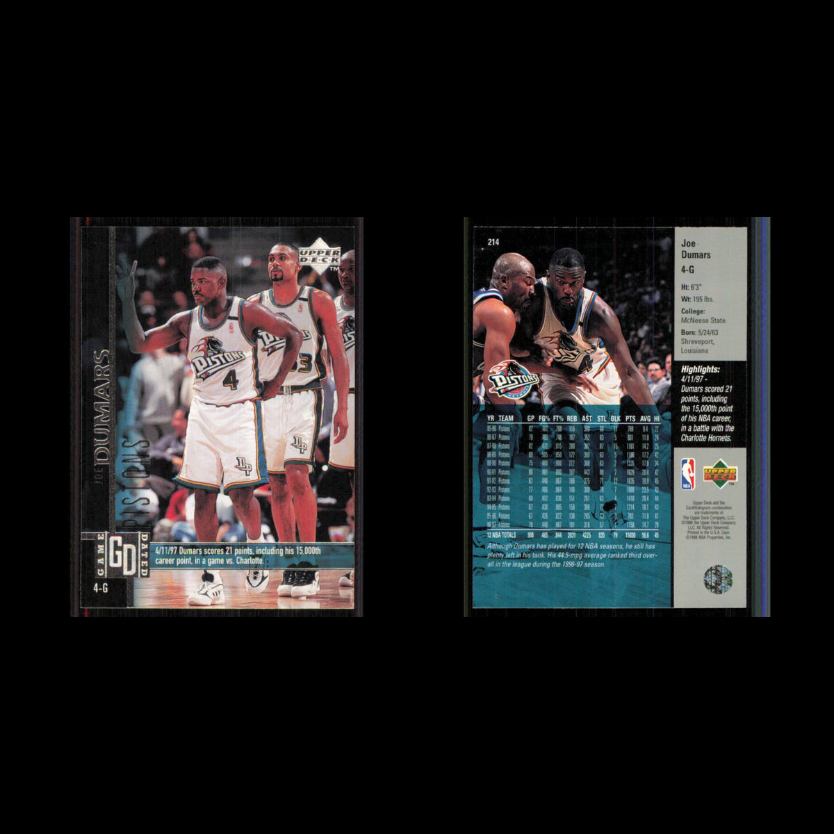 Joe Dumars #214 1997 Upper Deck Detroit Pistons Basketball Card NBA NM