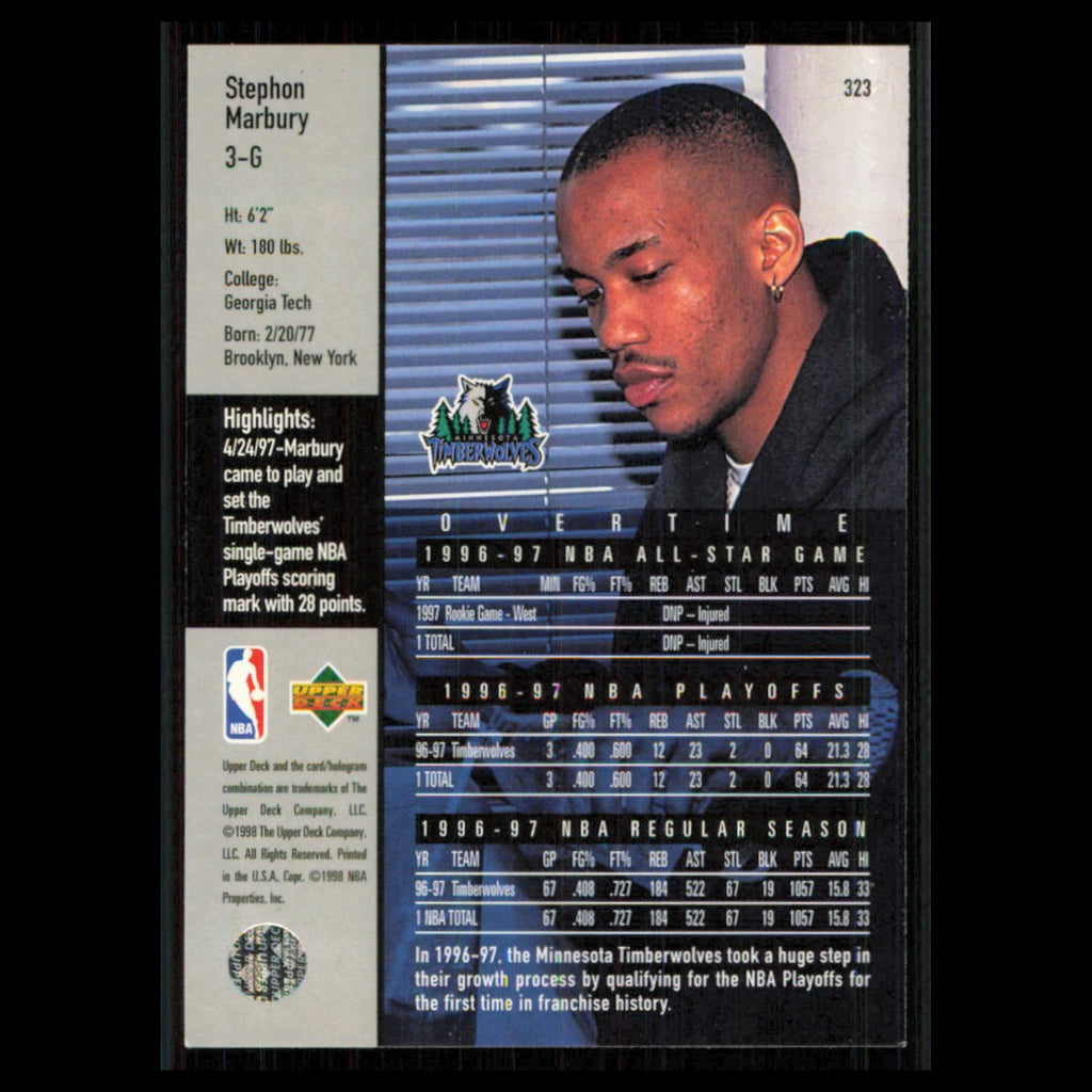 Stephon Marbury #323 1997 Upper Deck Minnesota Timberwolves Basketball Card NBA