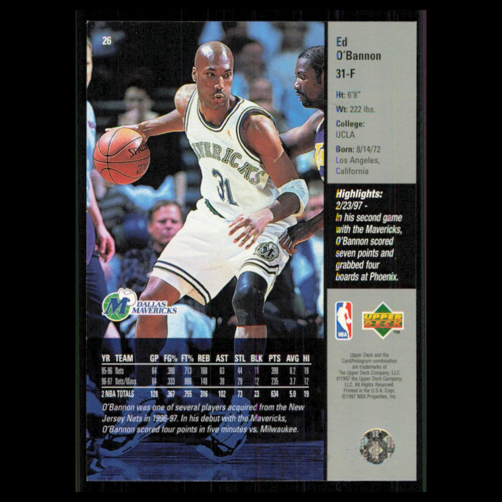 Ed OBannon #26 1997 Upper Deck Dallas Mavericks Basketball Card NBA NM