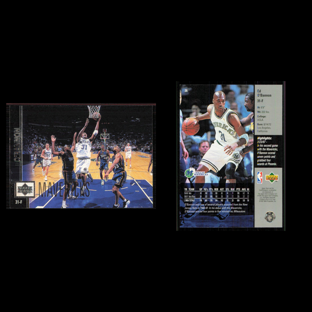 Ed OBannon #26 1997 Upper Deck Dallas Mavericks Basketball Card NBA NM