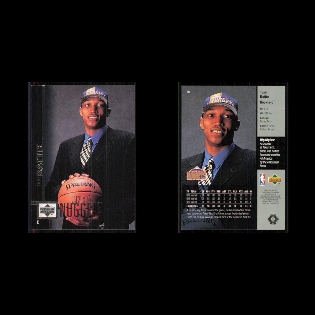 Tony Battie Rookie #30 1997 Upper Deck Denver Nuggets Basketball Card NBA NM