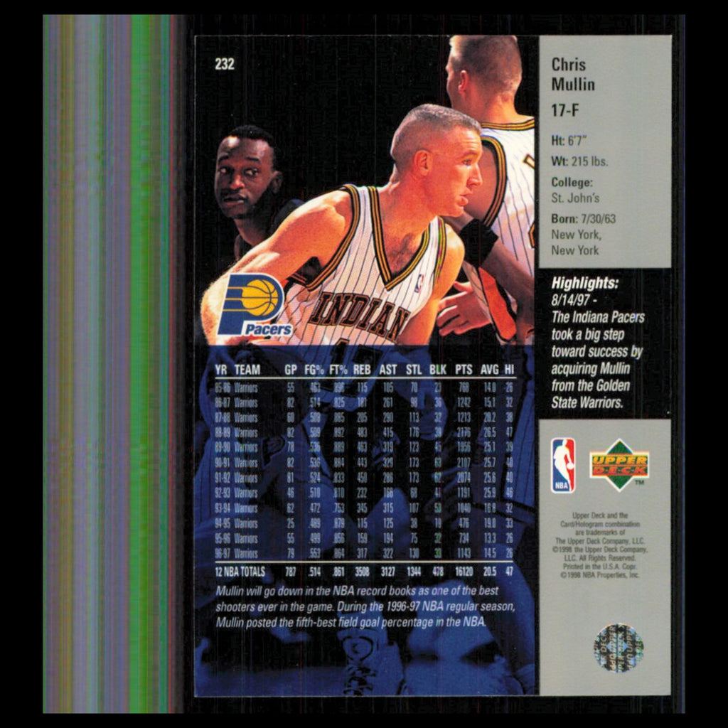 Chris Mullin #232 1997 Upper Deck Indiana Pacers Basketball Card NBA NM