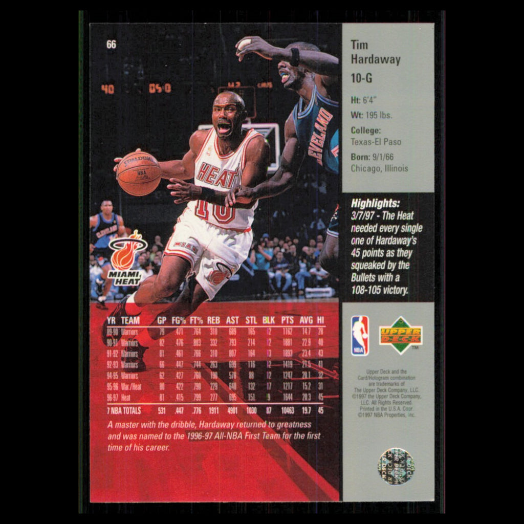 Tim Hardaway #66 1997 Upper Deck Game Dated Memorable Moments Miami Heat Card NM
