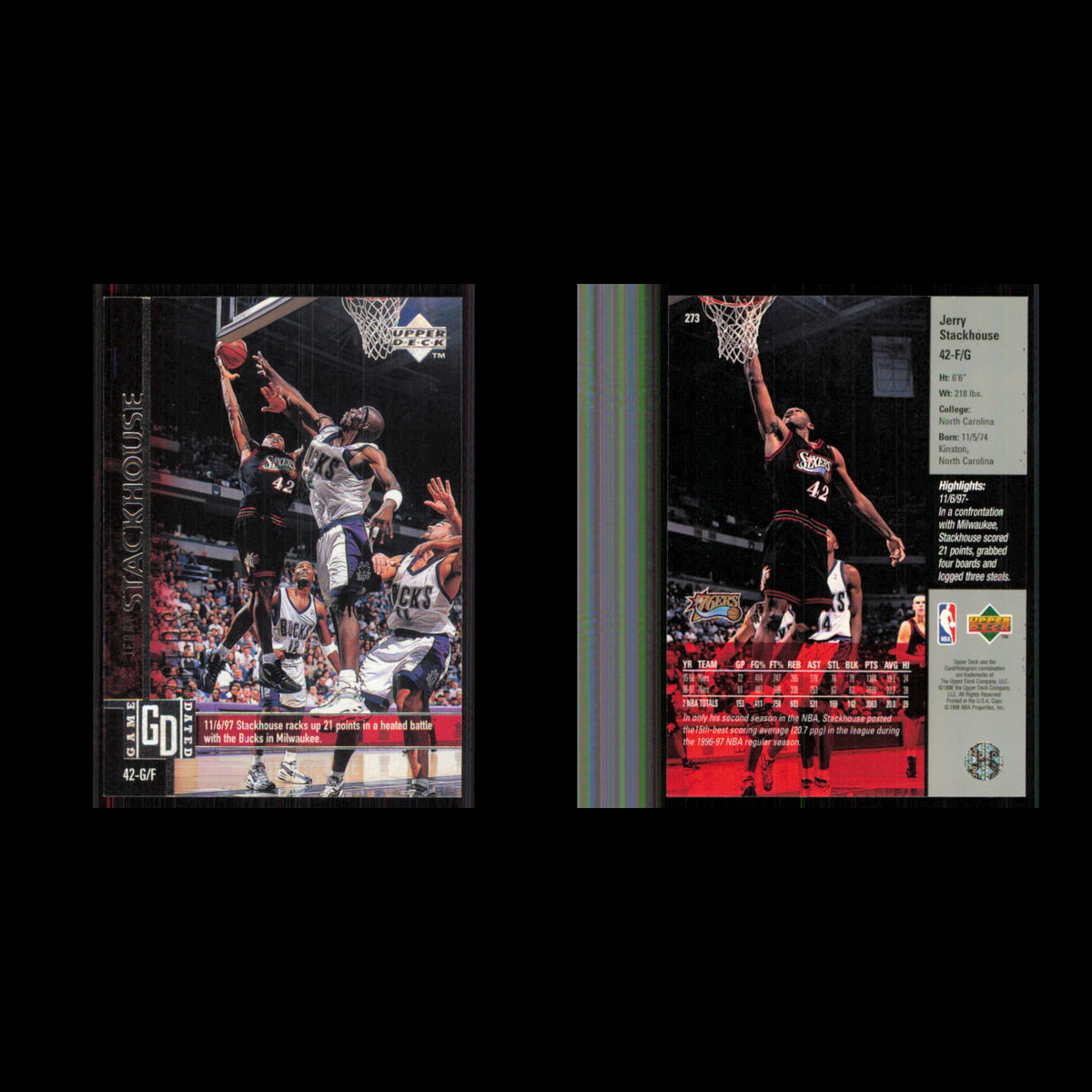 Jerry Stackhouse #273 1997 Upper Deck Philadelphia 76ers Basketball Card NBA NM