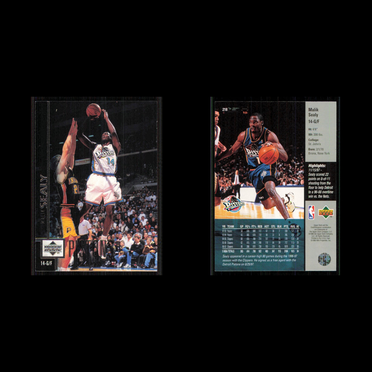 Malik Sealy #218 1997 Upper Deck Detroit Pistons Basketball Card NBA NM
