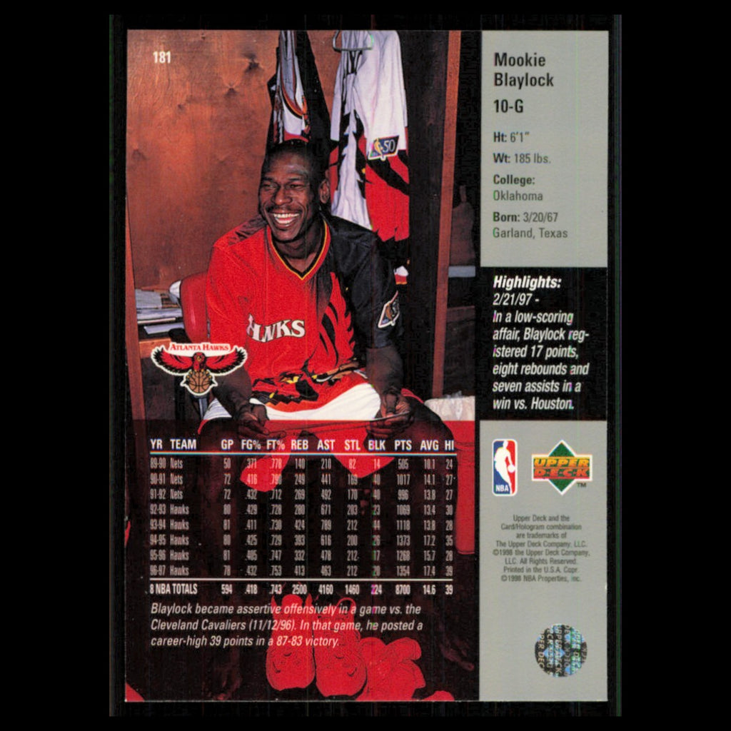Mookie Blaylock #181 1997 Upper Deck Atlanta Hawks Basketball Card NBA NM