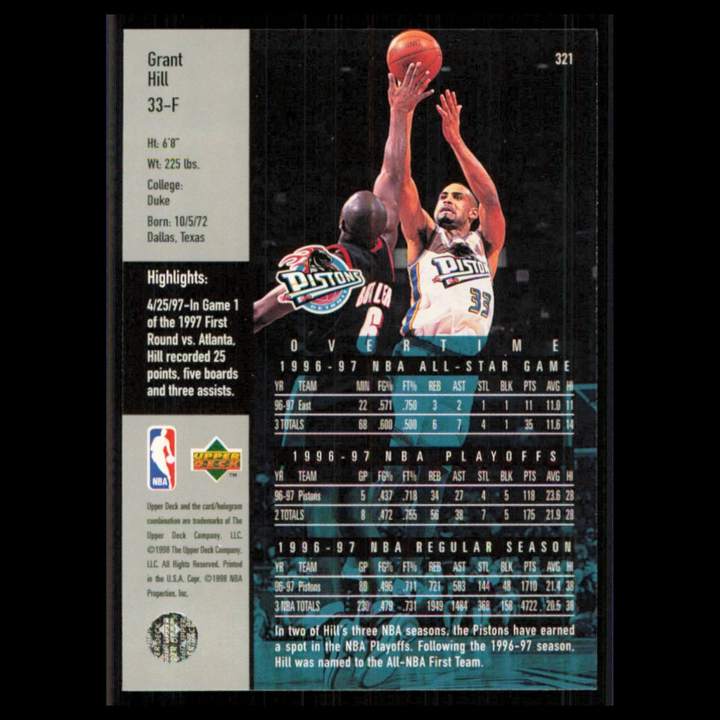 Grant Hill #321 1997 Upper Deck Detroit Pistons Basketball Card NBA NM