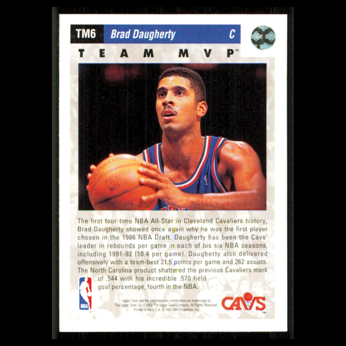Brad Daugherty #TM6 1992 Upper Deck Cleveland Cavaliers Basketball Card NBA NM