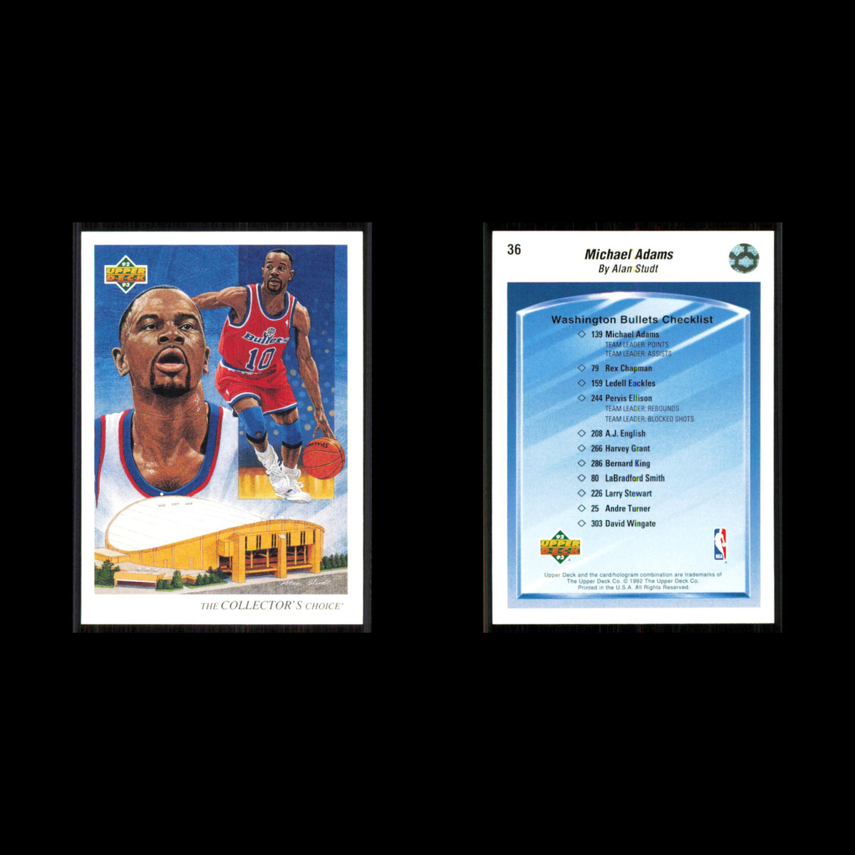 Michael Adams #36 1992 Upper Deck Washington Bullets Basketball Card NBA NM