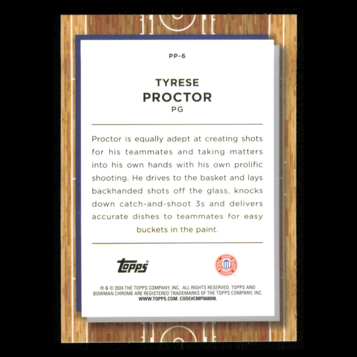 Tyrese Proctor #PP-6 2023 Bowman University Chrome Duke Blue Devils Basketball