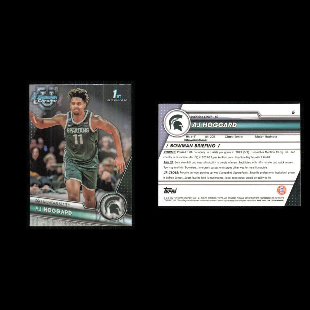 AJ Hoggard #5 2023 Bowman University Chrome Michigan State Spartans Basketball