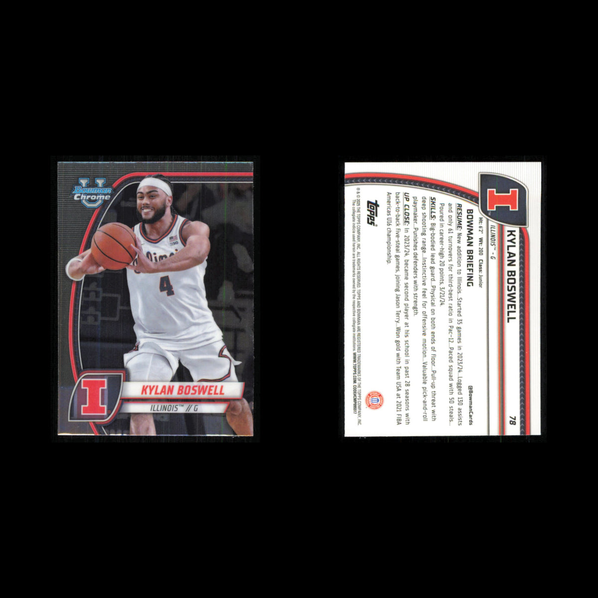 Kylan Boswell #78 2024 Bowman University Chrome Illinois Fighting Illini Card NM