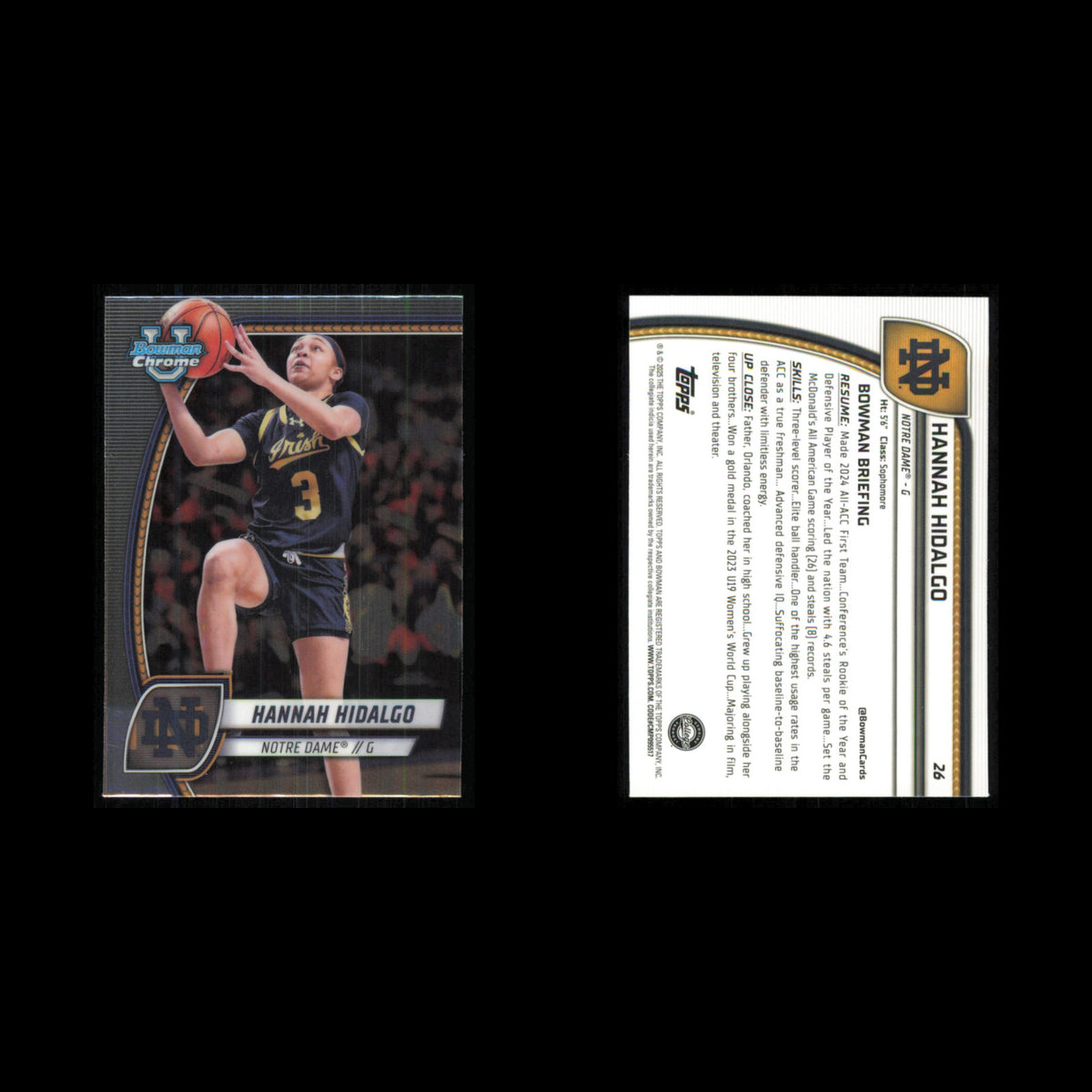 Hannah Hidalgo #26 2024 Bowman University Chrome Notre Dame Fighting Irish Card