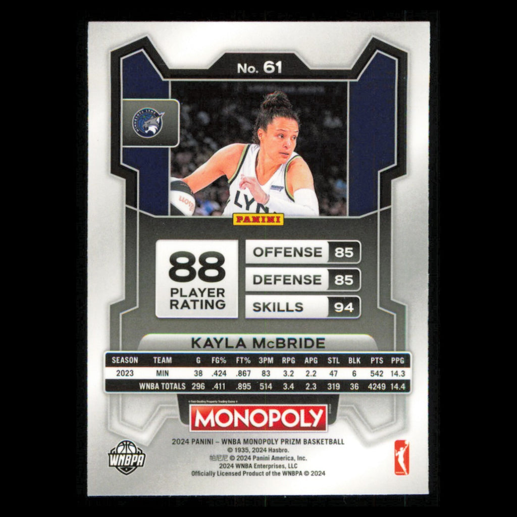 Kayla McBride #61 2024 Panini Prizm Monopoly WNBA Minnesota Lynx Basketball Card