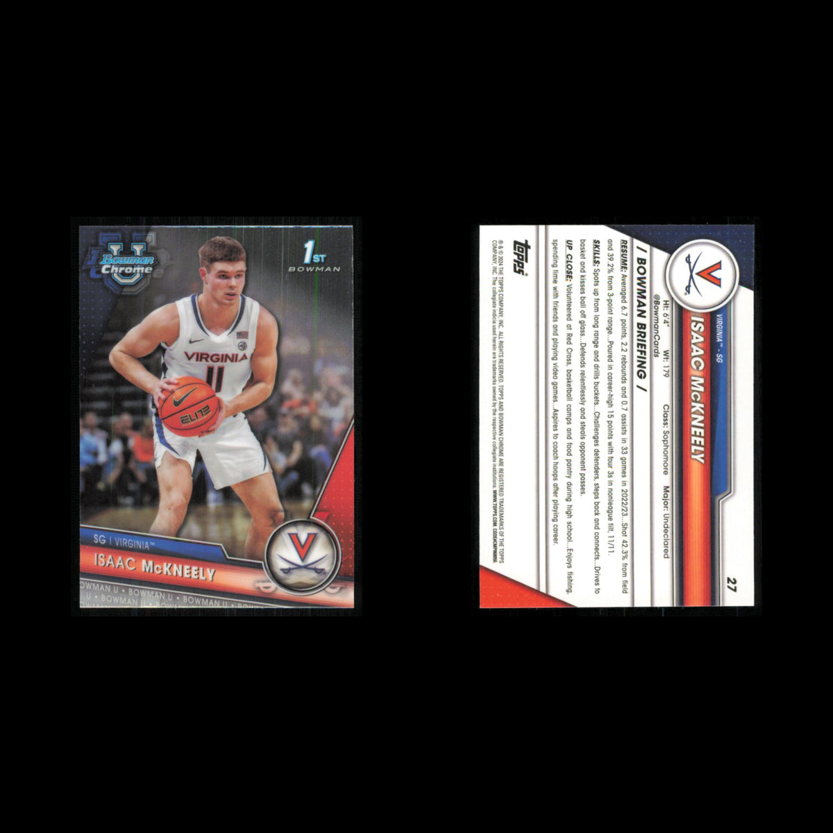Isaac McKneely #27 2023 Bowman University Chrome Virginia Cavaliers Basketball