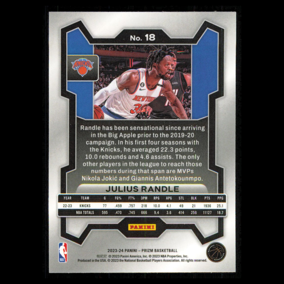 Julius Randle #18 2023 Panini Prizm New York Knicks Basketball Card NBA NM