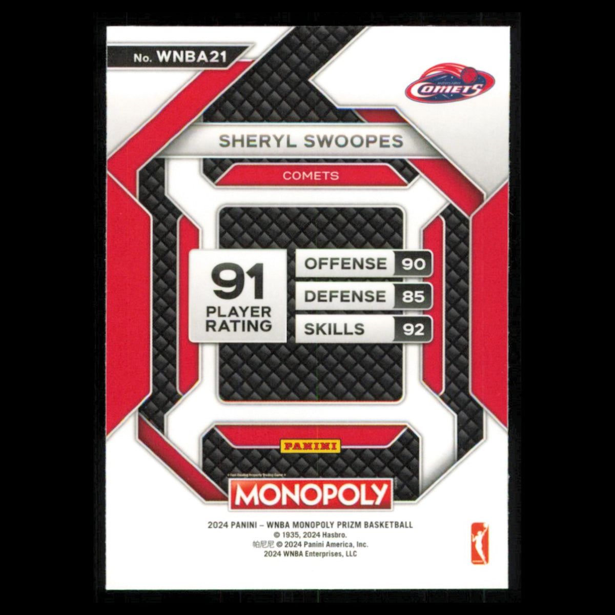Sheryl Swoopes #WNBA21 2024 Panini Prizm Monopoly WNBA Houston Comets Basketball