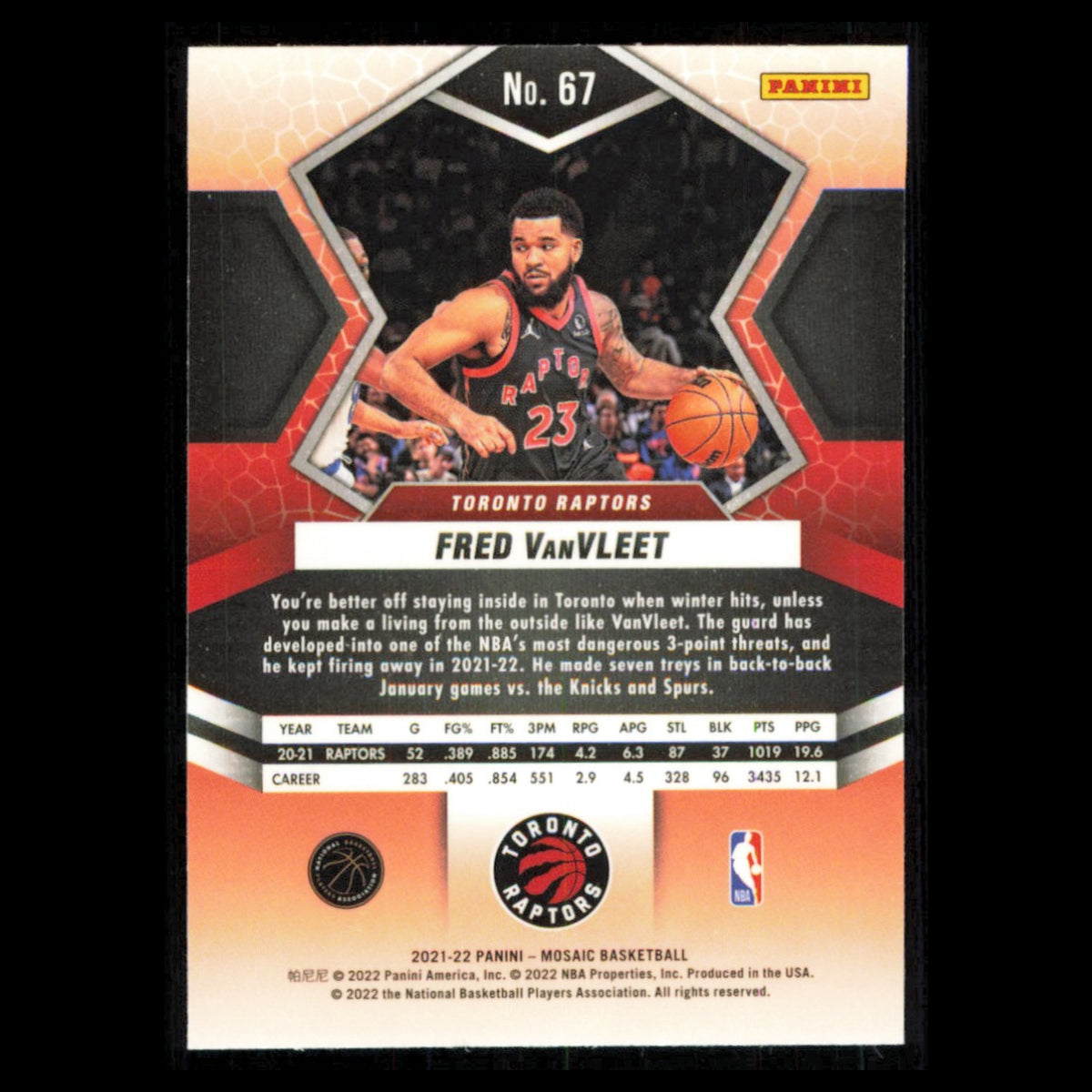 Fred VanVleet #67 2021 Panini Mosaic Toronto Raptors Basketball Card NBA NM