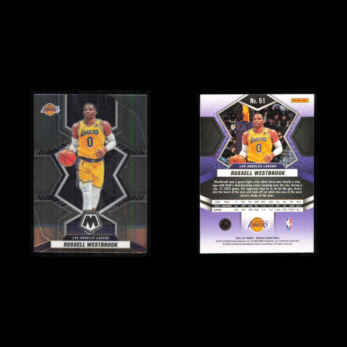 Russell Westbrook #51 2021 Panini Mosaic Los Angeles Lakers Basketball Card NBA