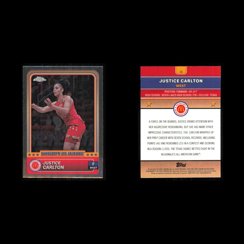 Justice Carlton #15 2024 Topps Chrome McDonalds All American Basketball Card NBA