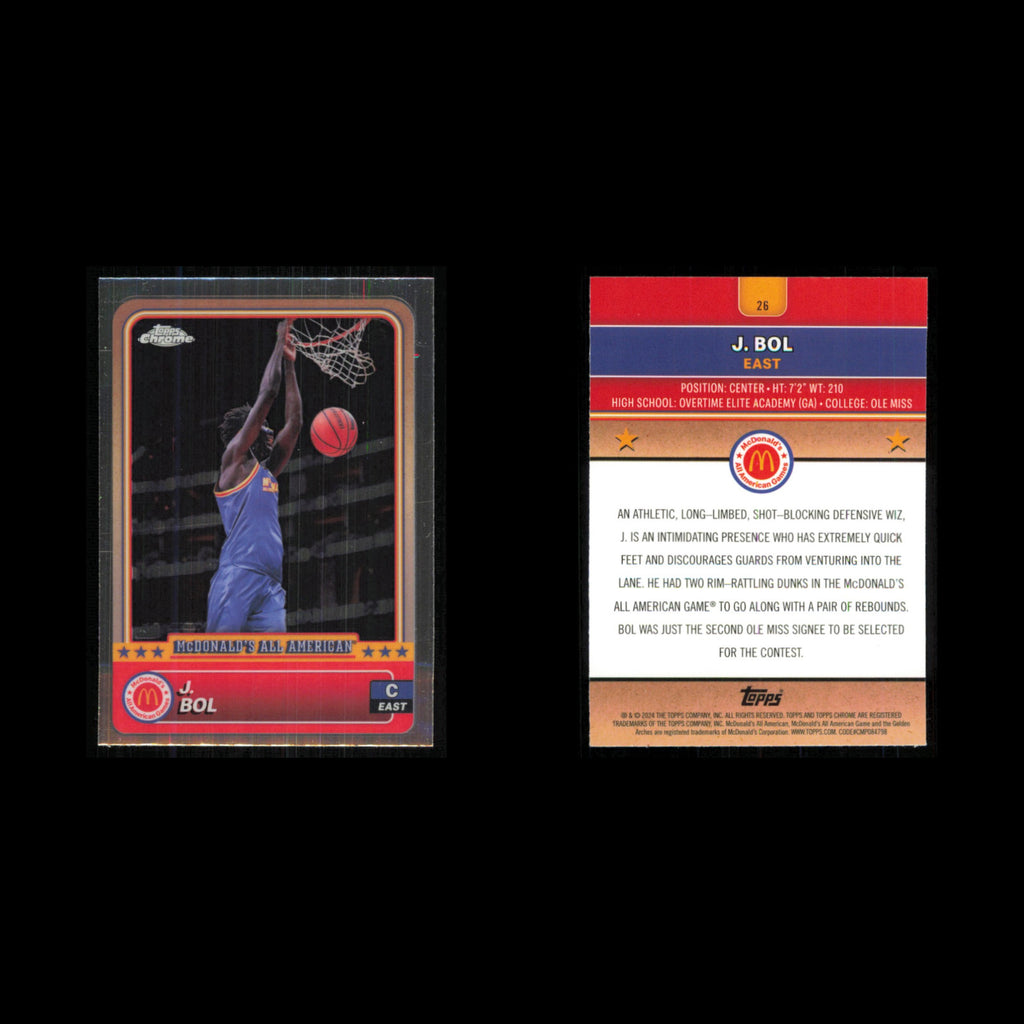 J. Bol #26 2024 Topps Chrome McDonalds All American Basketball Card NBA NM