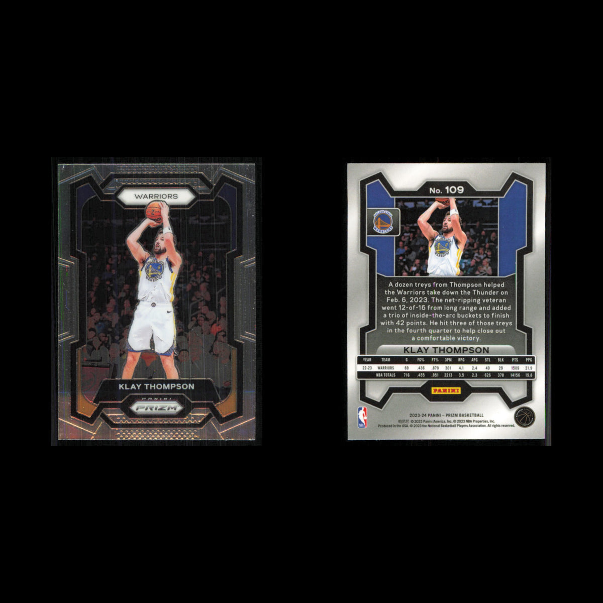 Klay Thompson #109 2023 Panini Prizm Golden State Warriors Basketball Card NBA