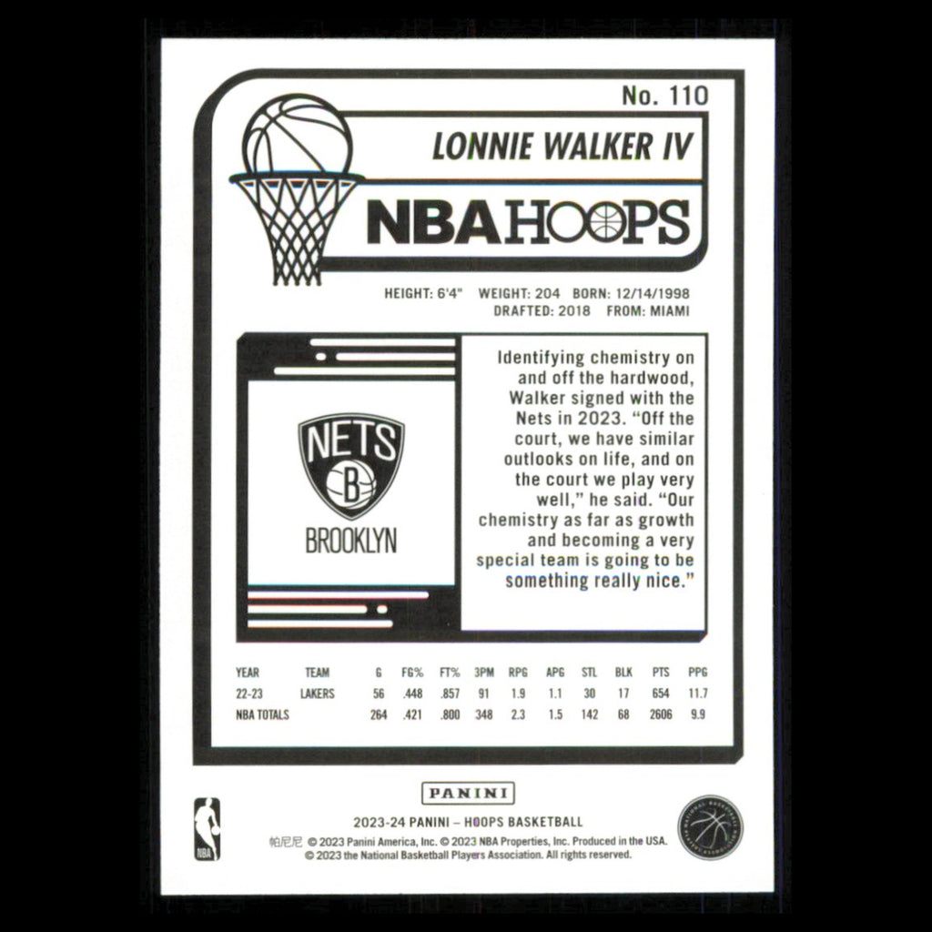 Lonnie Walker IV #110 2023 Hoops Brooklyn Nets Basketball Card NBA NM