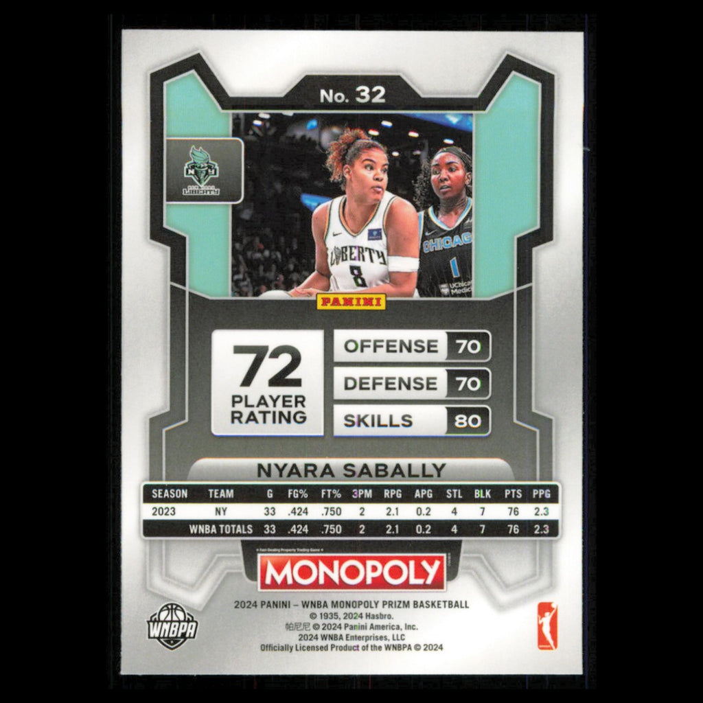 Nyara Sabally #32 2024 Panini Prizm Monopoly WNBA New York Liberty Basketball NM
