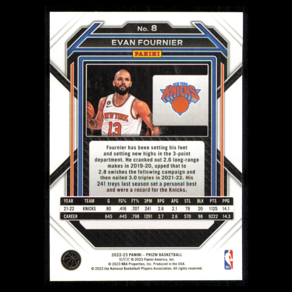 Evan Fournier #8 2022 Panini Prizm New York Knicks Basketball Card NBA NM