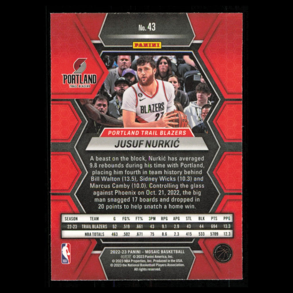 Jusuf Nurkic #43 2022 Panini Mosaic Portland Trail Blazers Basketball Card NBA