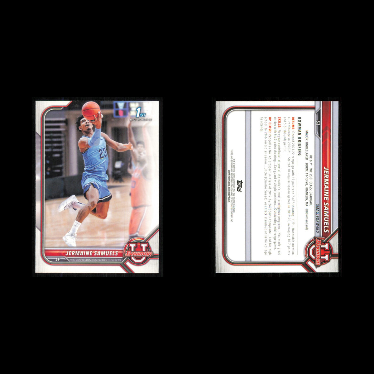 Jermaine Samuels #53 2022 Bowman University Basketball Card NBA NM
