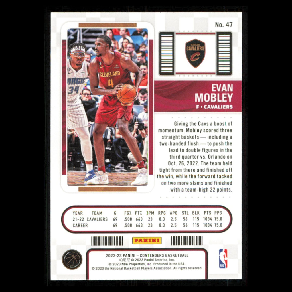 Evan Mobley #47 2022 Panini Contenders Season Ticket Cleveland Cavaliers Card NM