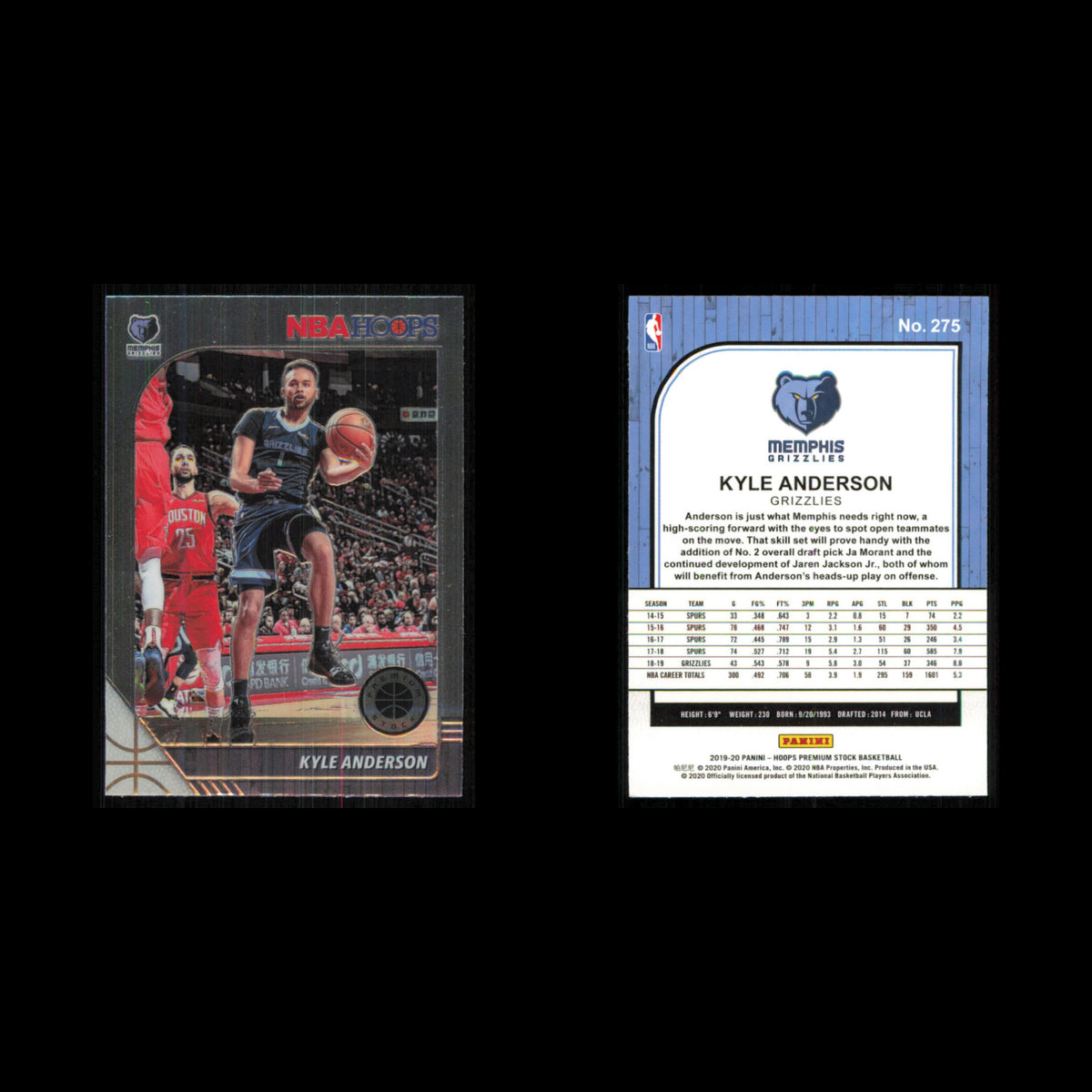 Kyle Anderson #275 2019 Hoops Premium Stock Memphis Grizzlies Basketball Card NM