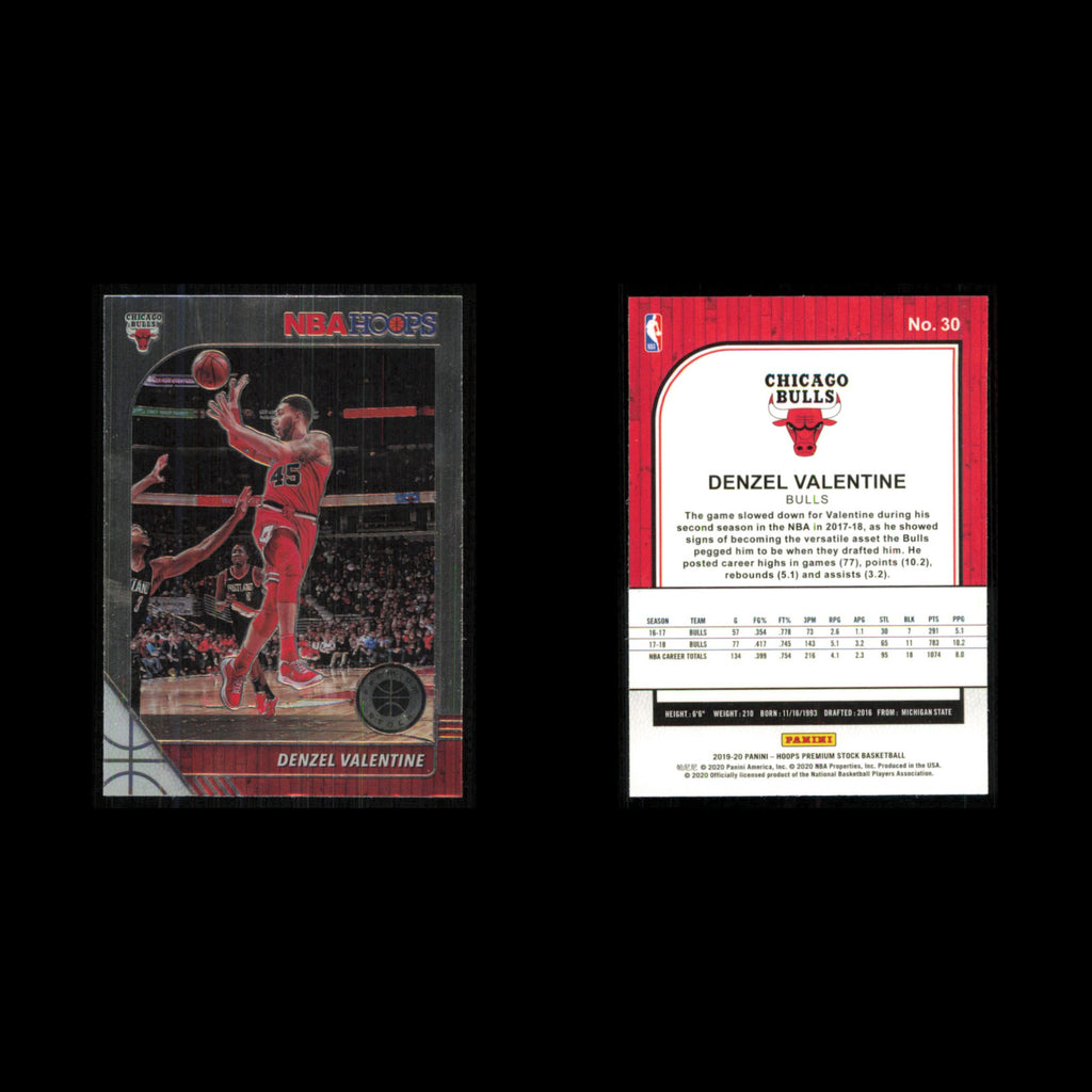Denzel Valentine #30 2019 Hoops Premium Stock Chicago Bulls Basketball Card NBA