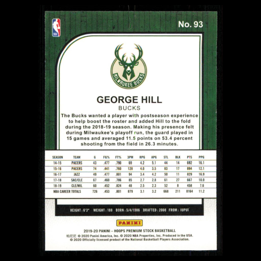 George Hill #93 2019 Hoops Premium Stock Milwaukee Bucks Basketball Card NBA NM