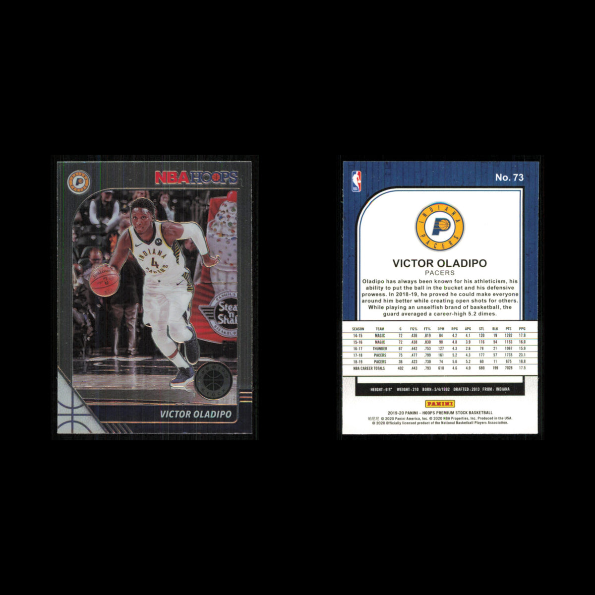 Victor Oladipo #73 2019 Hoops Premium Stock Indiana Pacers Basketball Card NBA