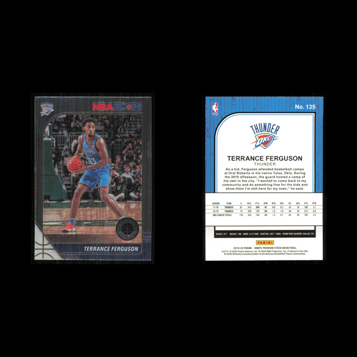 Terrance Ferguson #135 2019 Hoops Premium Stock Oklahoma City Thunder Basketball