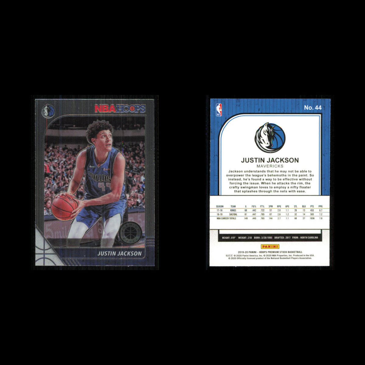 Justin Jackson #44 2019 Hoops Premium Stock Dallas Mavericks Basketball Card NBA
