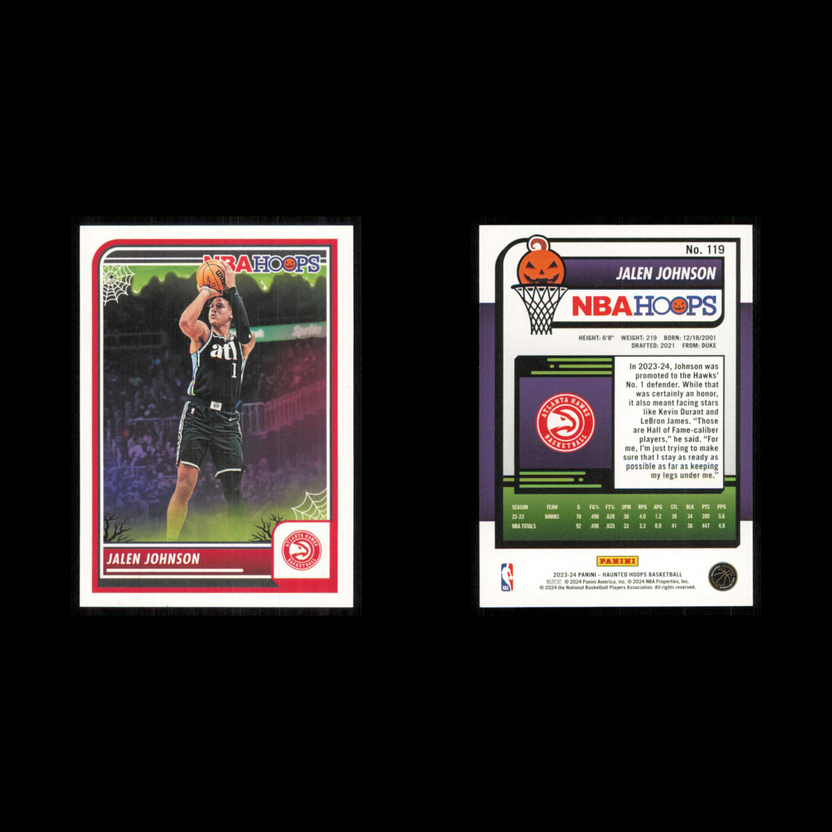 Jalen Johnson #119 2023 Hoops Haunted Atlanta Hawks Basketball Card NBA NM