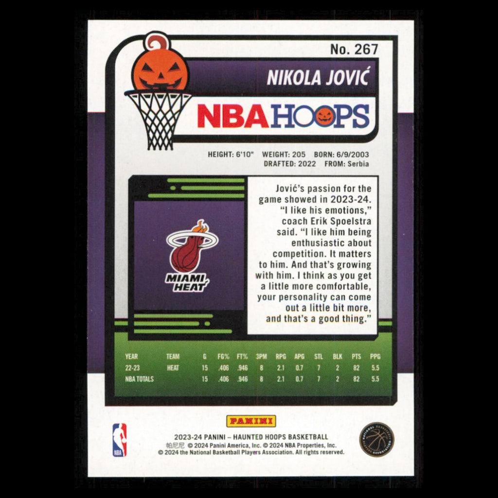 Nikola Jovic #267 2023 Hoops Haunted Miami Heat Basketball Card NBA NM