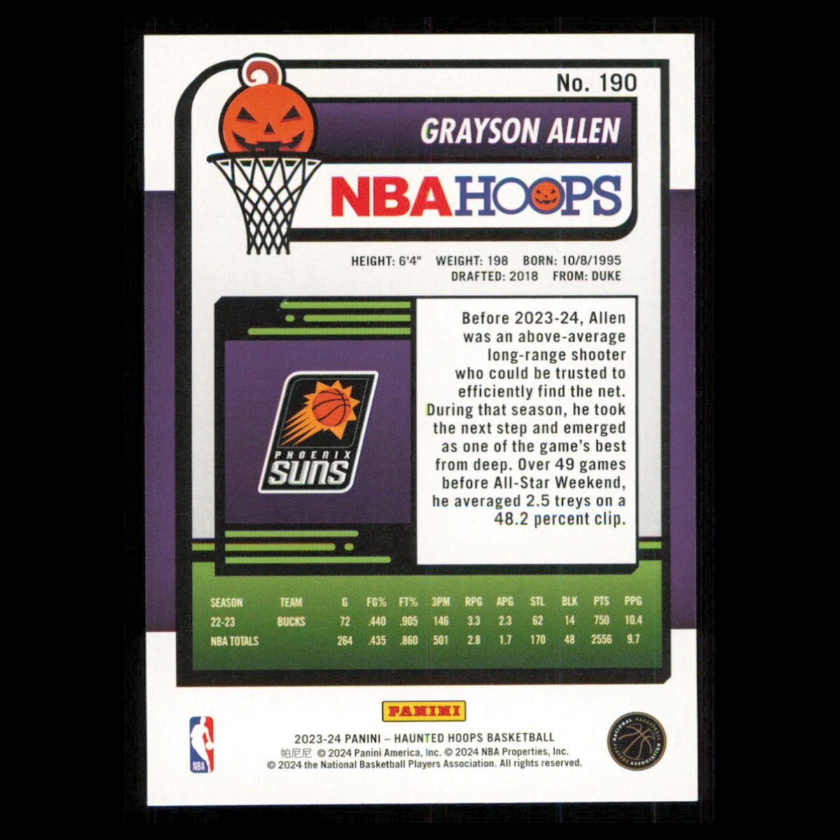 Grayson Allen #190 2023 Hoops Haunted Phoenix Suns Basketball Card NBA NM