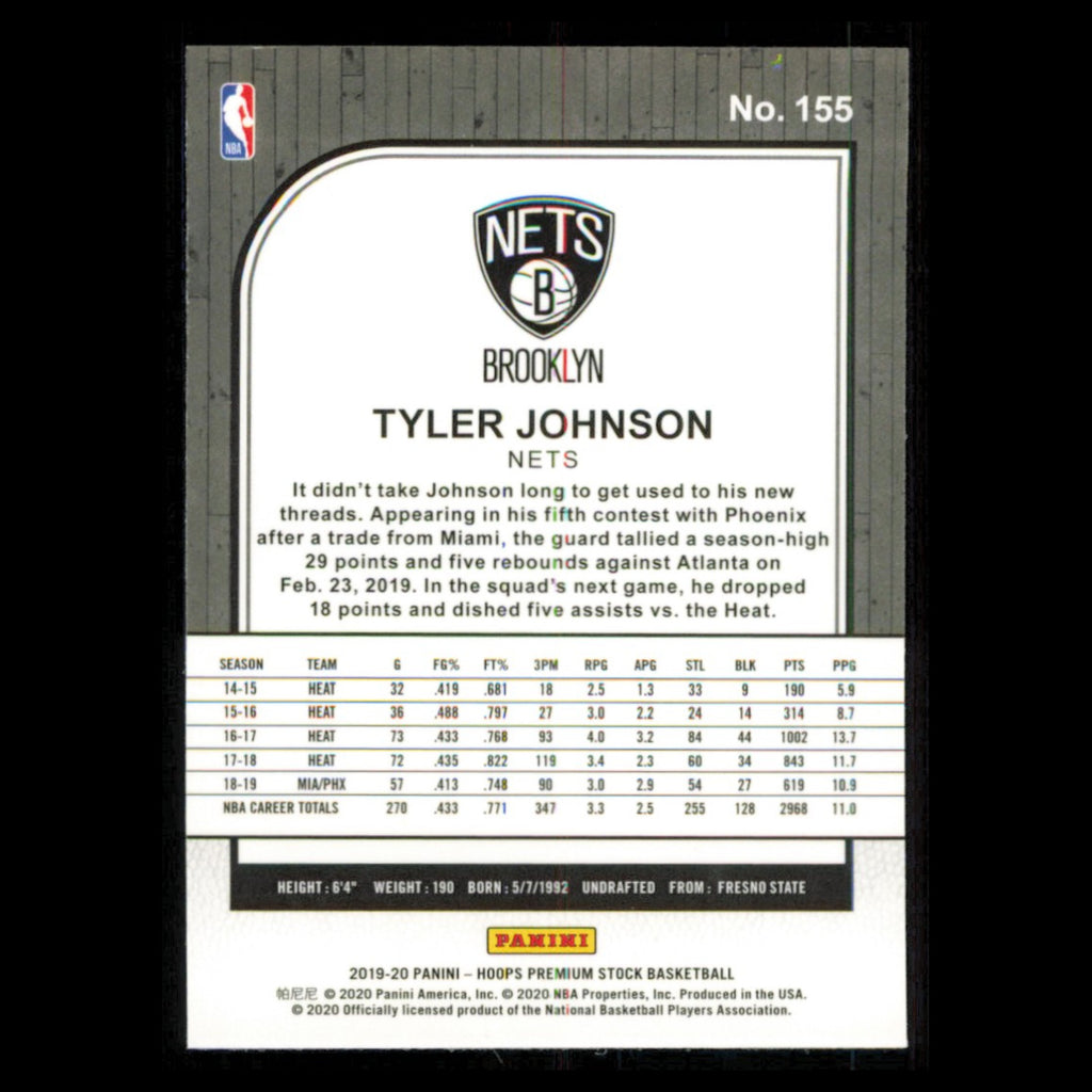 Tyler Johnson #155 2019 Hoops Premium Stock Phoenix Suns Basketball Card NBA NM