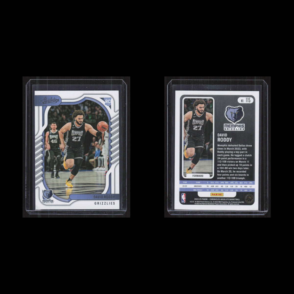 David Roddy Rookie #115 2022 Panini Chronicles Absolute Memphis Grizzlies Card